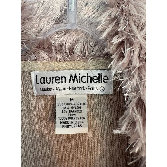 Cardigan Sweater Womens Tan Faux Fur Collar Open Front - Picture 4 of 5